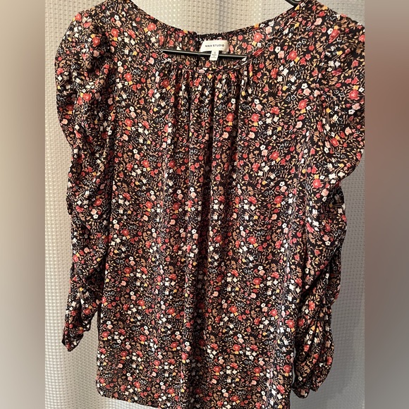 MAX Studio Floral 3/4 Ruched Sleeve Blouse SZ S - Picture 1 of 7